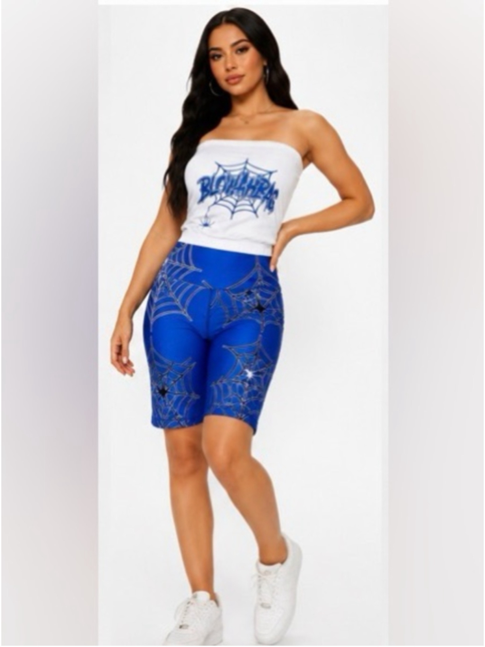 Blowahbag 2 Piece Set White Tube Top Peach (M) or blue (L) biker shorts - Picture 3 of 12